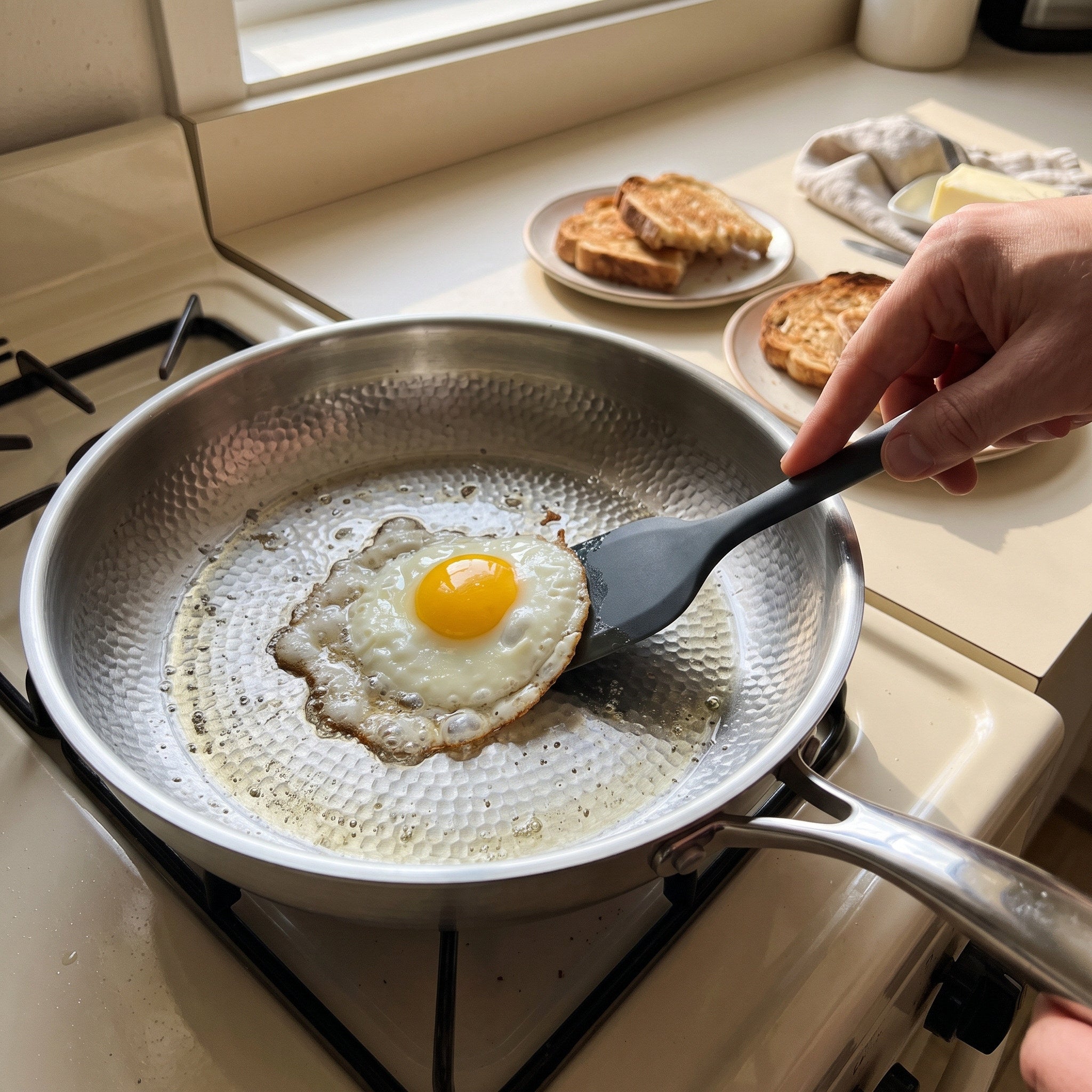 Owner view of frying eggs